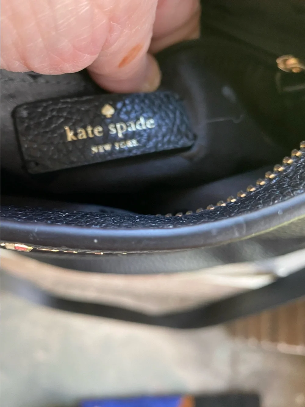kate spade black pebbled leather crossbody with gold logo